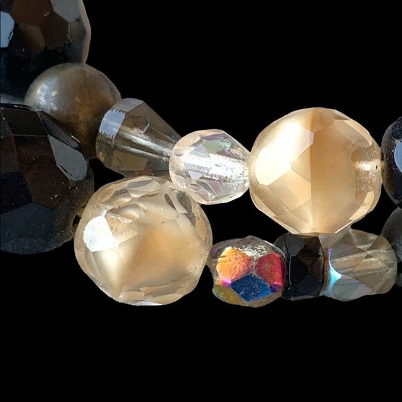 Vintage artisan made glass beaded bracelet black beige ab crystal silver clasp - Picture 4 of 11